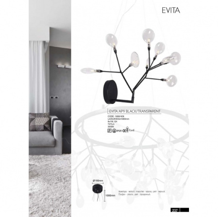 Crystal Lux Бра светодиодное Evita AP9 BLack/Transparent